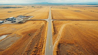 Aerial view of open land site in Texas or Wyoming