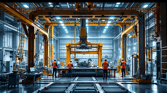 Manufacturing facility with crane